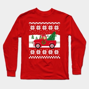 Yellow Labrador Red Truck Christmas Ugly Sweater Long Sleeve T-Shirt